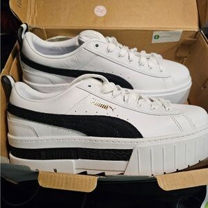 Puma White and Black Platform Sneakers